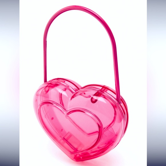 Zara Barbie pink heart shaped clear box bag SZ M , 2023 fits plus cell - Picture 6 of 11